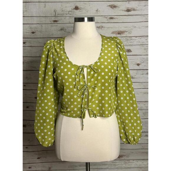Levi's Tops - Levi's Y2K 90's Embry lime green daisy tie-front blouse Size Large